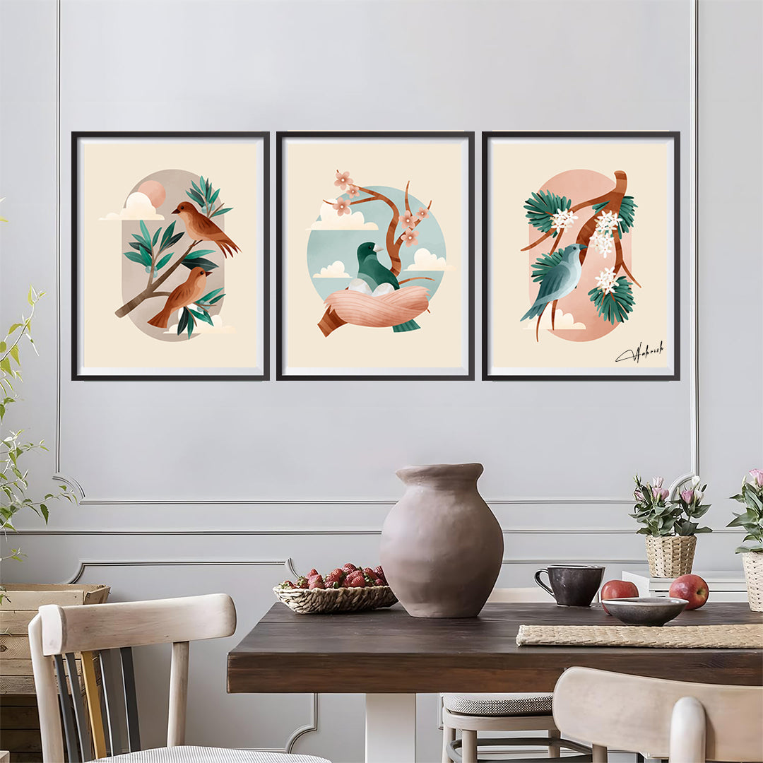 Botanical Bird Wall Art – Set of 3 Nature Prints